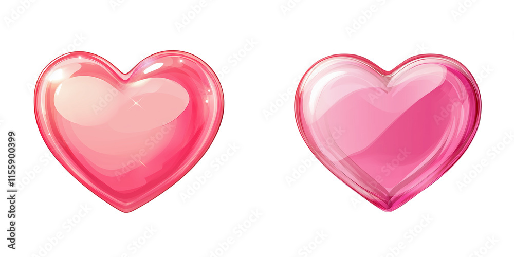 Set of a deferent color heart icon, isolated on transparent background.