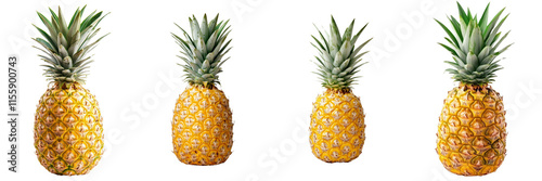 A Set of Fresh Pineapples Displaying Golden Yellow Skin Isolated on Transparent Background photo