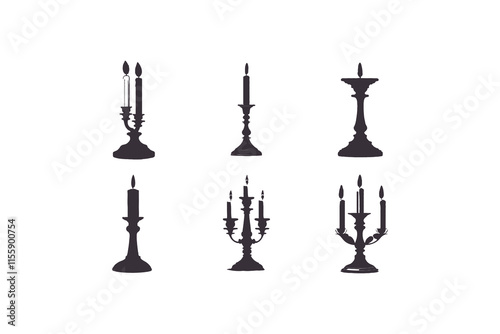 Silhouettes Candle Stick Holder icon set vector illustration. Isolated on white background.