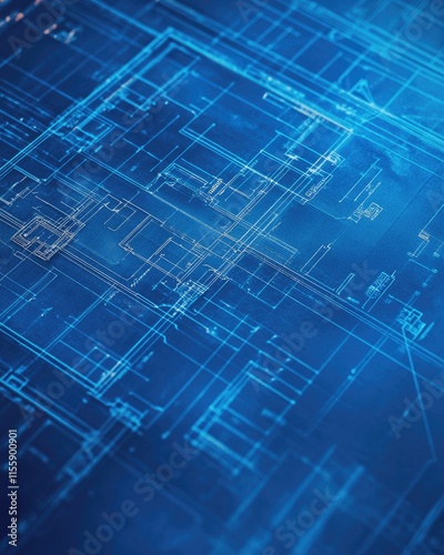 Blueprint design showcasing architectural plans and layouts in a digital format.