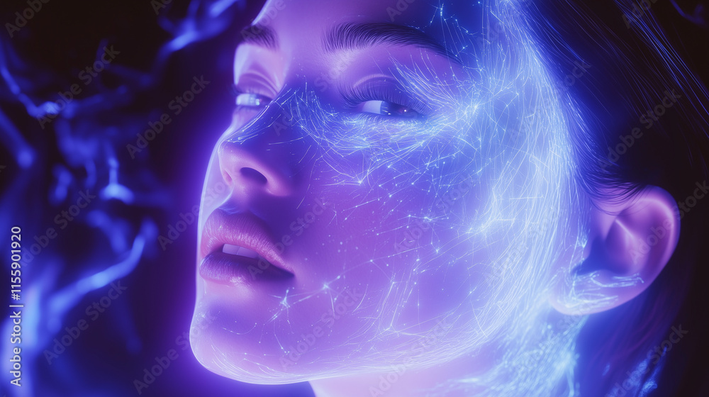 Futuristic Digital Streams of Flowing Data in Electric Blue and White with Holographic Overlay and Sci-Fi Gradient Design Futuristic Digital Streams of Flowing Data in Electric Blue and White with Holographic Overlay and Sci-Fi Gradient Design