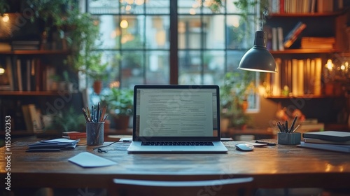 Working at a desk surrounded by plants with a laptop displaying graphs and da...