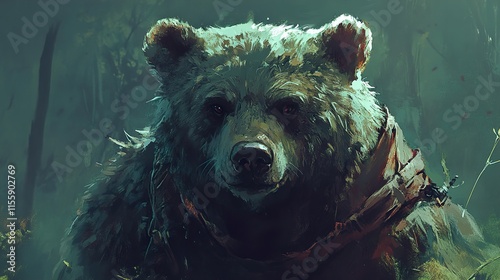 Majestic Grizzly Bear in the Dark Forest