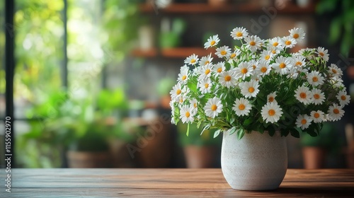 Beautiful arrangement of soft pink flowers in a blue vase in a cozy indoor se...
