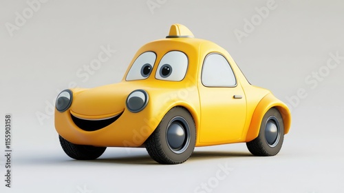 Playful Cartoon Car in Bright Yellow. Fun Automobile Design for Toys and Transportation Concepts