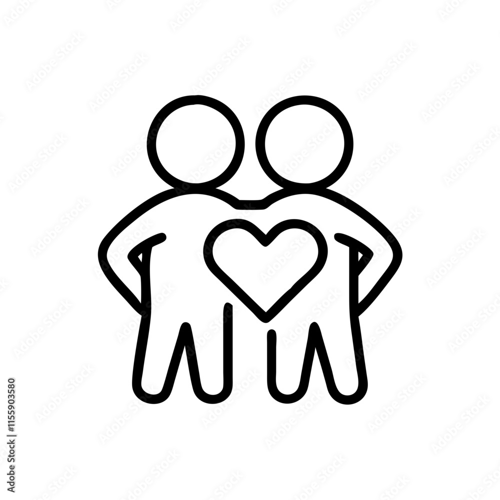 Outline of a couple holding a heart concept for love and partnership Outline of a couple holding a heart concept for love and partnership