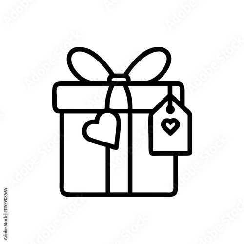 Outline of a gift box with a heart tag concept for love and celebration