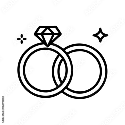 Outline of wedding rings with a diamond concept for love and commitment