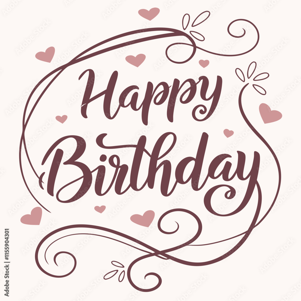 Obraz premium Romantic happy birthday font with heart shape and soft pink hues, perfect for celebrating love and birthdays.
