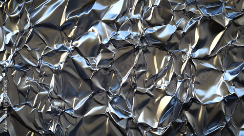 Crumpled Aluminum Foil Texture Metallic, Shiny, Wrinkled, Gray, Abstract Background