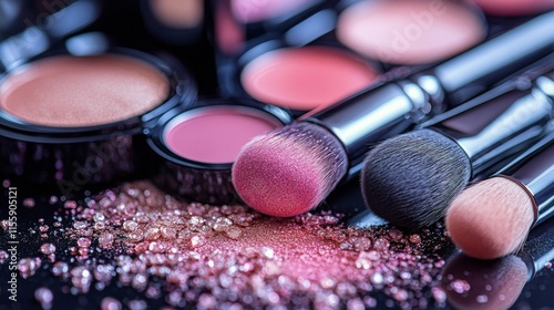 Sleek beauty products arranged on a marble vanity during a sunny afternoon in...