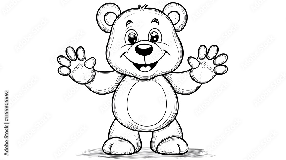Obraz premium Cute Cartoon Bear Character with Open Arms for Kids Coloring Pages