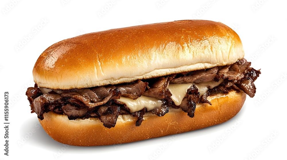 Delicious Beef Sandwich on Soft Bun with Melted Cheese Filling