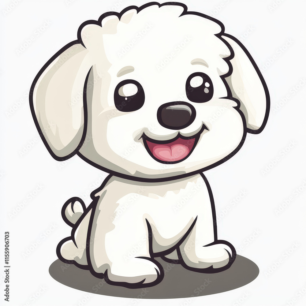 Adorable cartoon dog with fluffy white fur and big expressive eyes sitting happily, perfect for children’s products and pet-related designs. Adorable cartoon dog with fluffy white fur and big expressive eyes sitting happily, perfect for children’s products and pet-related designs.