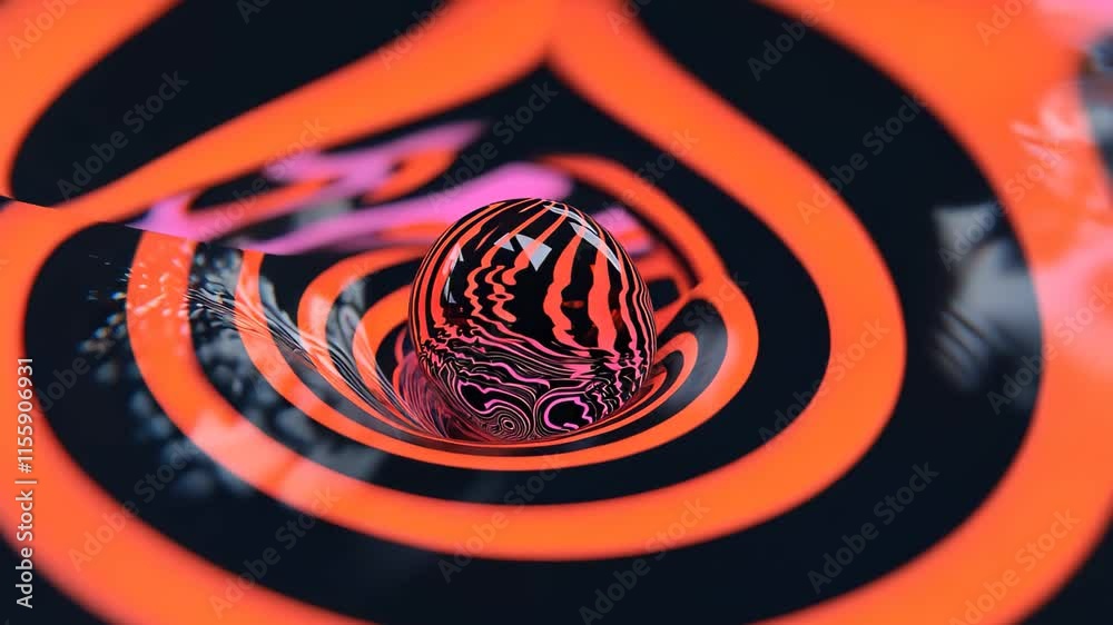 Surreal trendy red and black abstract hypnotic ball and swirl vortex, Spinning visual curve and flow illusion