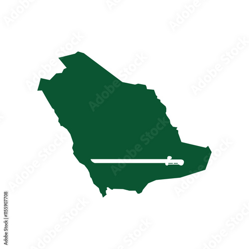 Silhouette map of Saudi Arabia's territories styled with the national flag. An outline design without regions, isolated on a white background. Highly detailed vector illustration.