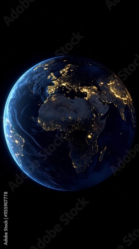View of Earth from space showcasing city lights and cloud formations at night