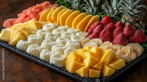 Colorful fruit platter featuring fresh tropical fruits for a summer gathering