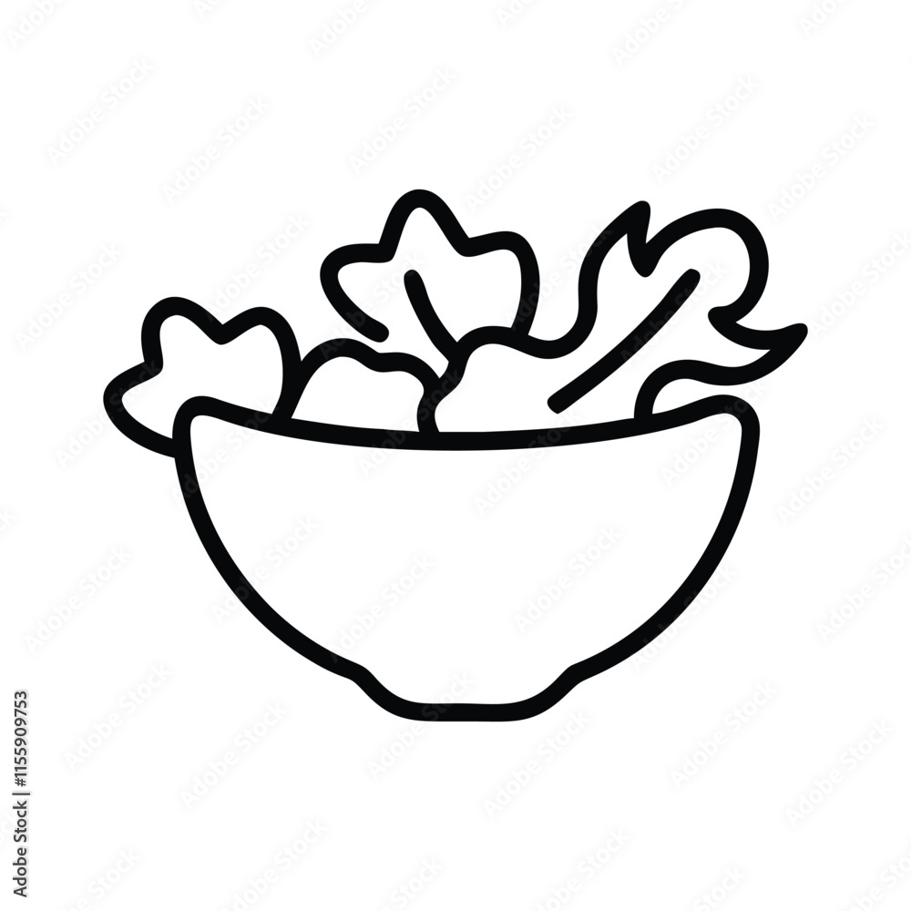 A clean and minimalistic line art icon of a salad bowl filled with fresh leafy greens and vegetables, perfect for health and nutrition-related designs, suitable for microstock usage and website templa A clean and minimalistic line art icon of a salad bowl filled with fresh leafy greens and vegetables, perfect for health and nutrition-related designs, suitable for microstock usage and website templa