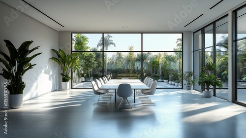 Modern conference room with city skyline view at night