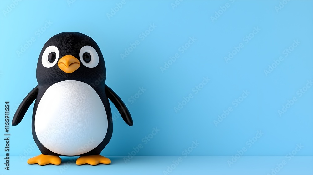 Obraz premium Cute and Playful Cartoon Penguin Character on a Blue Background