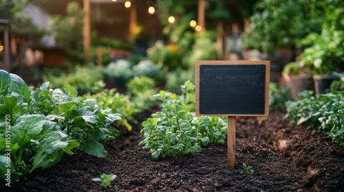 Community garden featuring thriving green plants in small pots during sunny a...