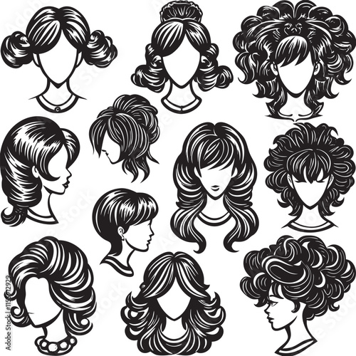 Women Wigs Hairstyle Back Icons 
