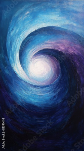 Swirling blue and purple whirlpool in abstract artwork representing depth and...