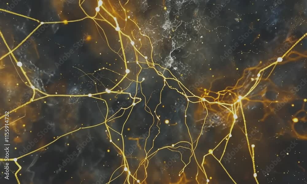 Glowing neural network with intricate patterns on a dark scientific background.