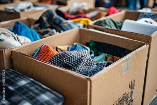 Close up Boxes of stuff preparing to donate to charity, Generative AI