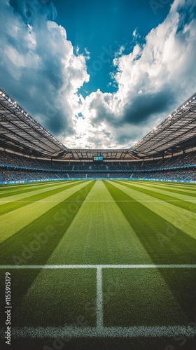 Vibrant stadium under a bright sky during a sunny day in a bustling sports at...