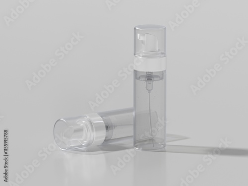 3D render, Transparent foam pump bottle mockup with spring mechanism