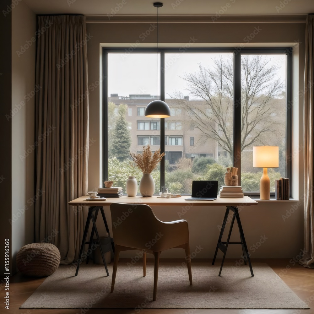 Fototapeta premium Transforma tu espacio de trabajo en un oasis de productividad y estilo con esta decoración 