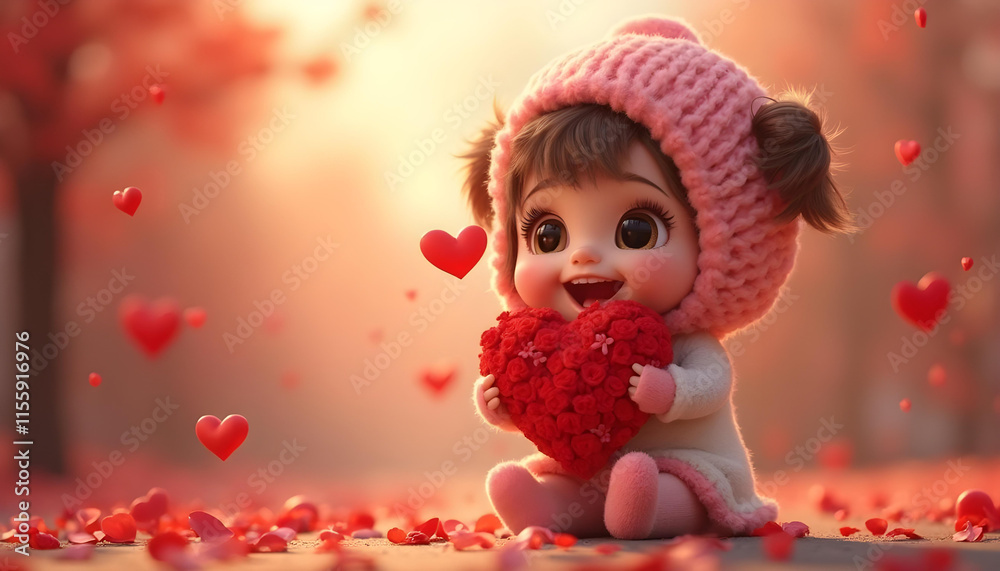 Fototapeta premium adorable cartoon style valentines character 3d render clean background