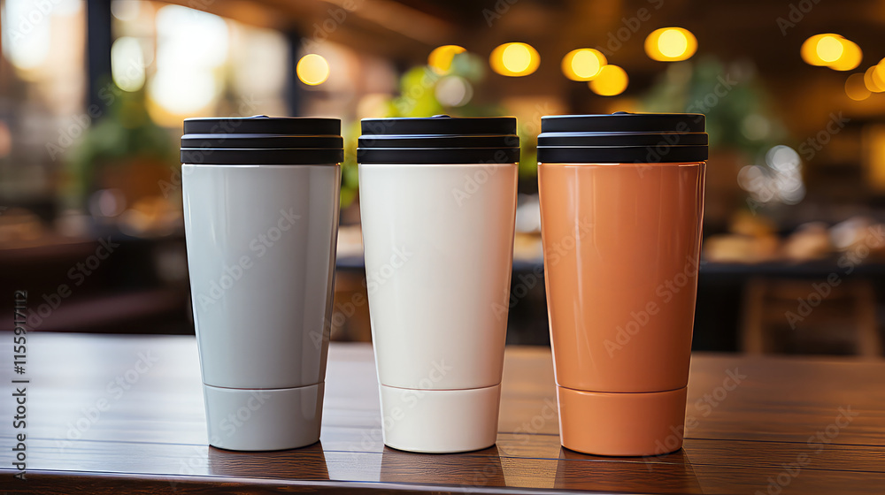 Mockup Coffee cups on wooden table in coffee shop closeup Mockup Mockup Coffee cups on wooden table in coffee shop closeup Mockup