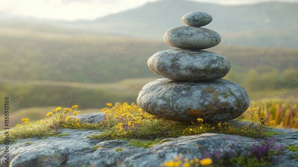 Serene Stone Stacking: A Peaceful Landscape Serene Stone Stacking: A Peaceful Landscape