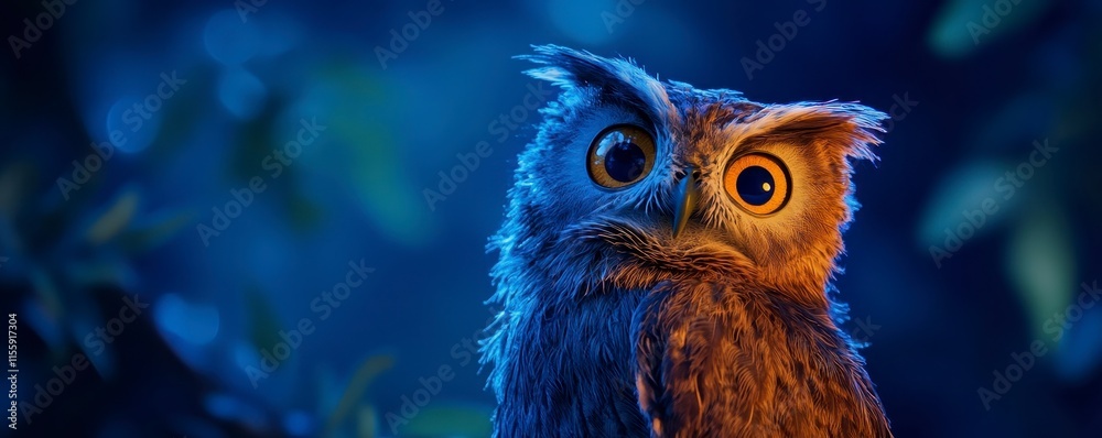 A captivating owl with large eyes perched amidst a softly lit, enchanted forest backdrop, exuding a sense of wonder and curiosity. A captivating owl with large eyes perched amidst a softly lit, enchanted forest backdrop, exuding a sense of wonder and curiosity.