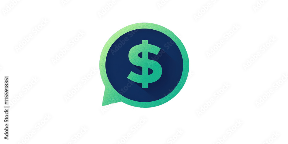 Green speech bubble with dollar sign symbol in center. Conceptual icon representing financial conversations, money management, or cost-related communication in a modern design. Green speech bubble with dollar sign symbol in center. Conceptual icon representing financial conversations, money management, or cost-related communication in a modern design.