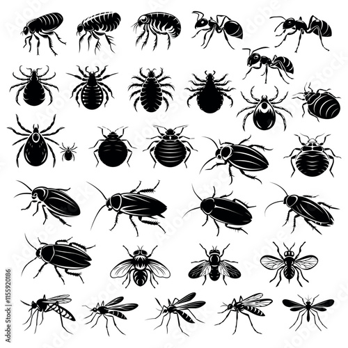 
set of insect pest icons on white background black outline