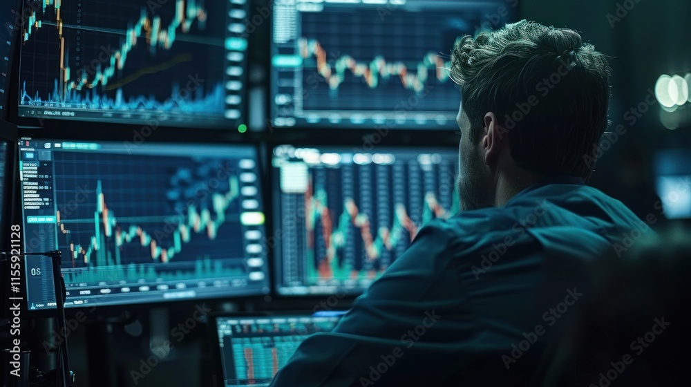 Stock Market Analyst Working Late Stock Market Analyst Working Late