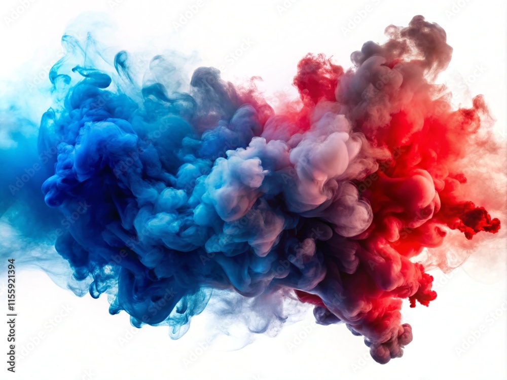 Obraz premium Blue And Red Smoke Merging Isolated On A White Background