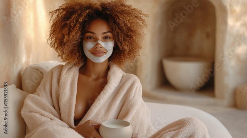 Relaxing moment at home spa with face mask and skincare routine