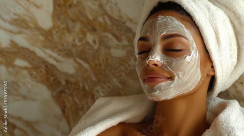 Relaxing moment at home spa with face mask and skincare routine