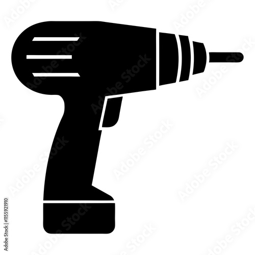 A clean, bold black silhouette of a power drill.