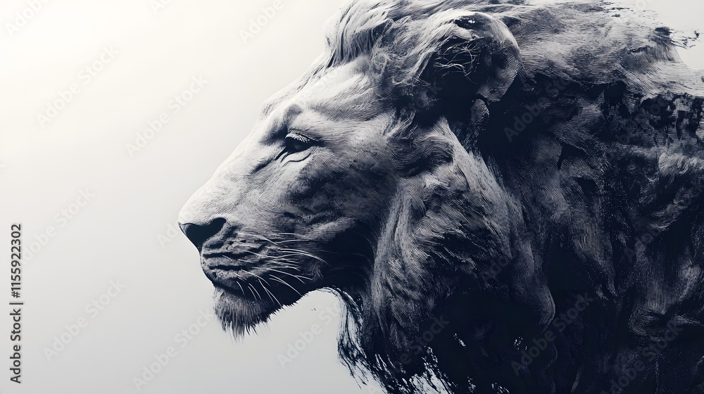 Majestic Lion Profile In Striking Monochrome Art Majestic Lion Profile In Striking Monochrome Art