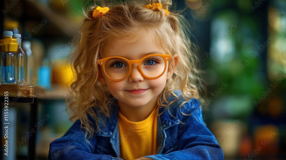 Child dressed as a scientist joyfully exploring experiments in a colorful laboratory setting Child dressed as a scientist joyfully exploring experiments in a colorful laboratory setting