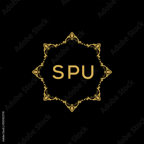 SPU letter logo design with black background in illustrator, vector logo modern alphabet font overlap style. calligraphy designs for logo, Poster, Invitation, etc.t