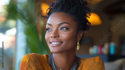 Beautiful woman smiling against a colorful wall in a vibrant urban setting