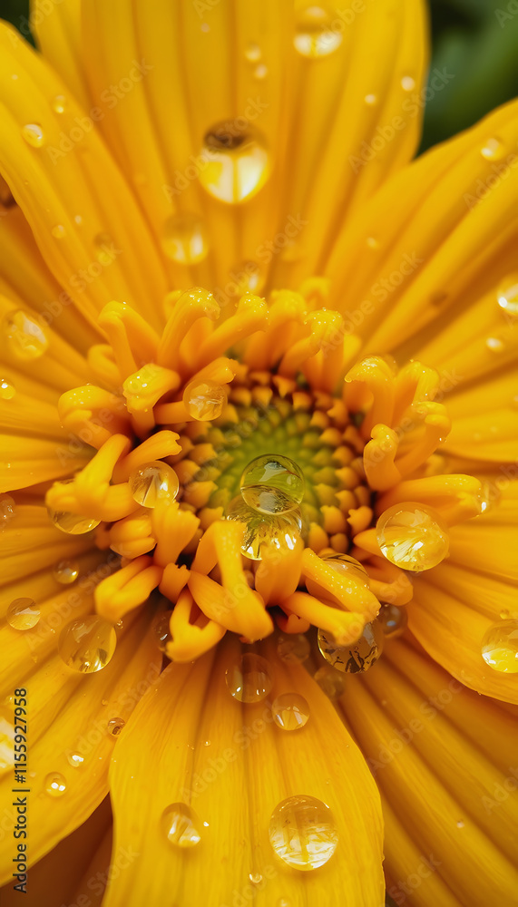 Yellow flower with water drops, macro photography, nature floral background Yellow flower with water drops, macro photography, nature floral background