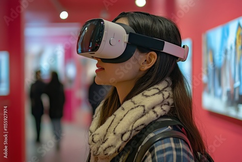 Exploring virtual reality in an art gallery with a headset